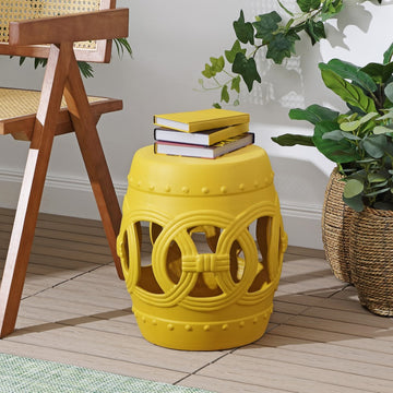 Lucky Coins 16" Chinese Ceramic Drum Garden Stool - JONATHAN Y